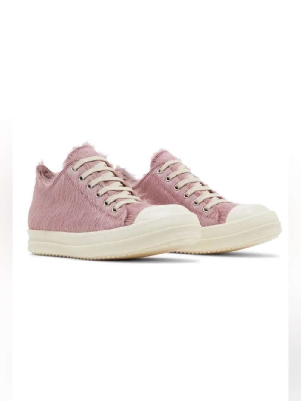 Rick Owens Women’s Lido Runway Low Sneaker Dusty Pink Cow Fur Shoes 11